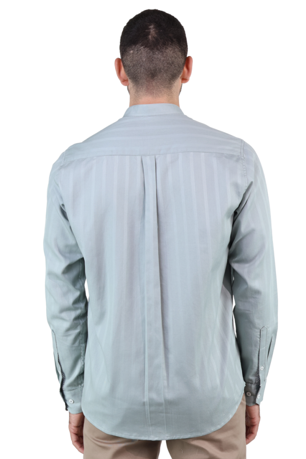Camisa Manga Larga Verde Pistache Textura Líneas Verticales Para Hombre